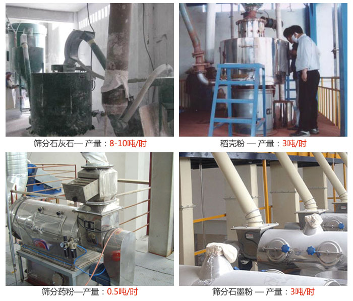 氣旋篩分機篩分石灰石,藥粉,石墨粉,稻殼粉等案例現場