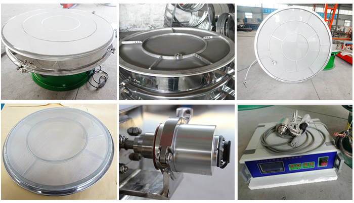 超聲波旋振篩網(wǎng)架，篩框，超聲波換能器，超聲波電源等細(xì)節(jié)展示。