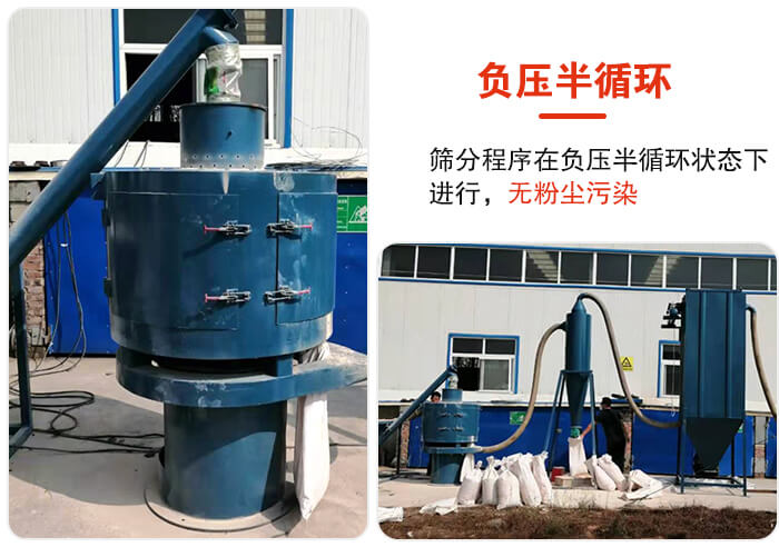 氣流篩負壓半循環(huán)，篩分程序在負壓版循環(huán)狀態(tài)下進行，無粉塵污染。